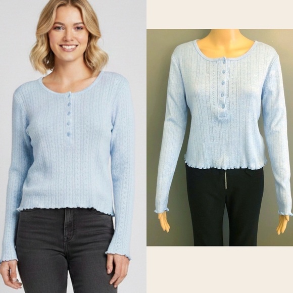 Suzy Shier Tops - SUZY Pastel Blue Casual Relaxed Fit Button Down Long  Sleeves Knits T Shirt Tee